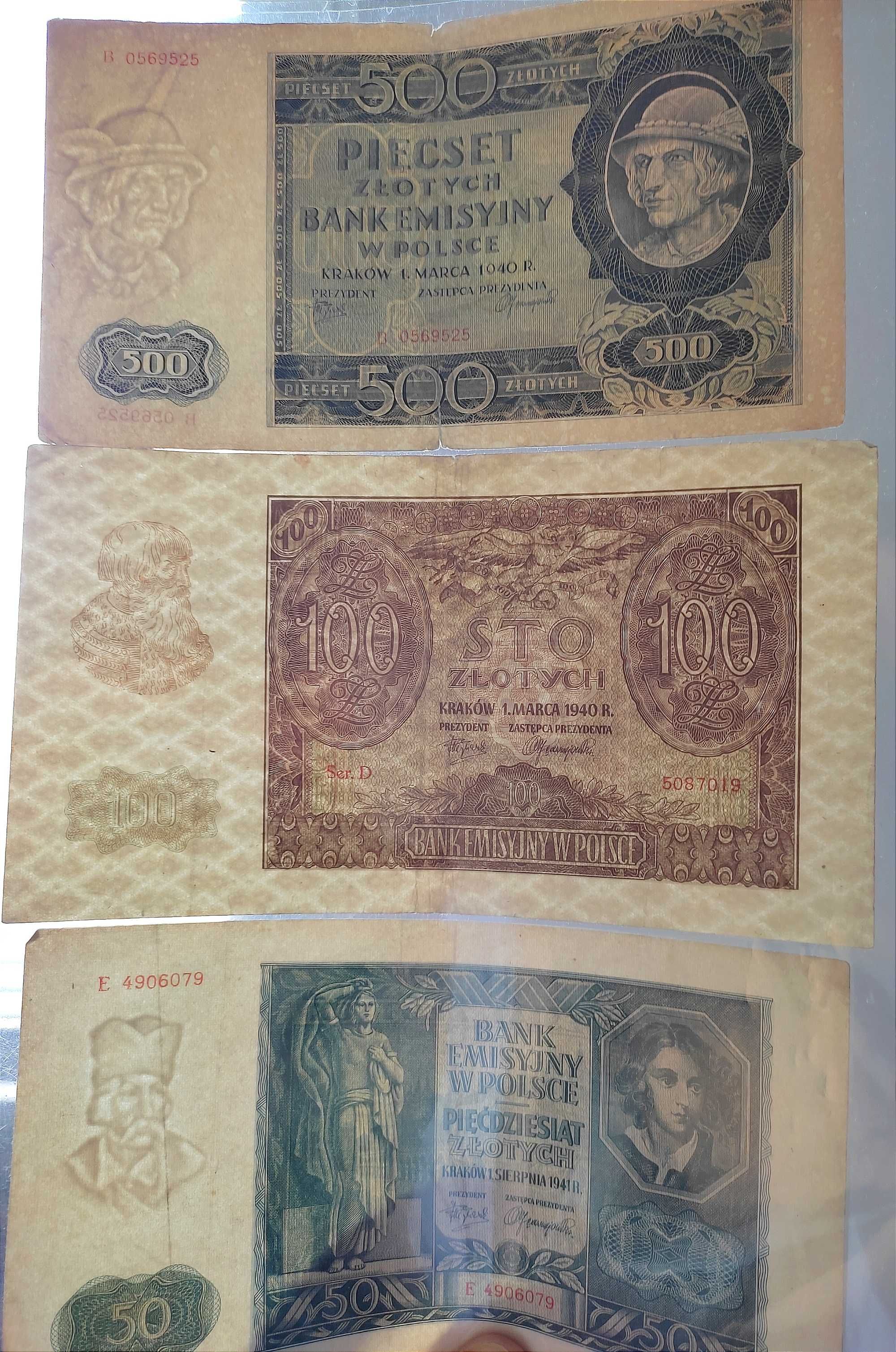 Banknoty: 500zł, 100zł, 50zł | 1940r.- 1941r. |