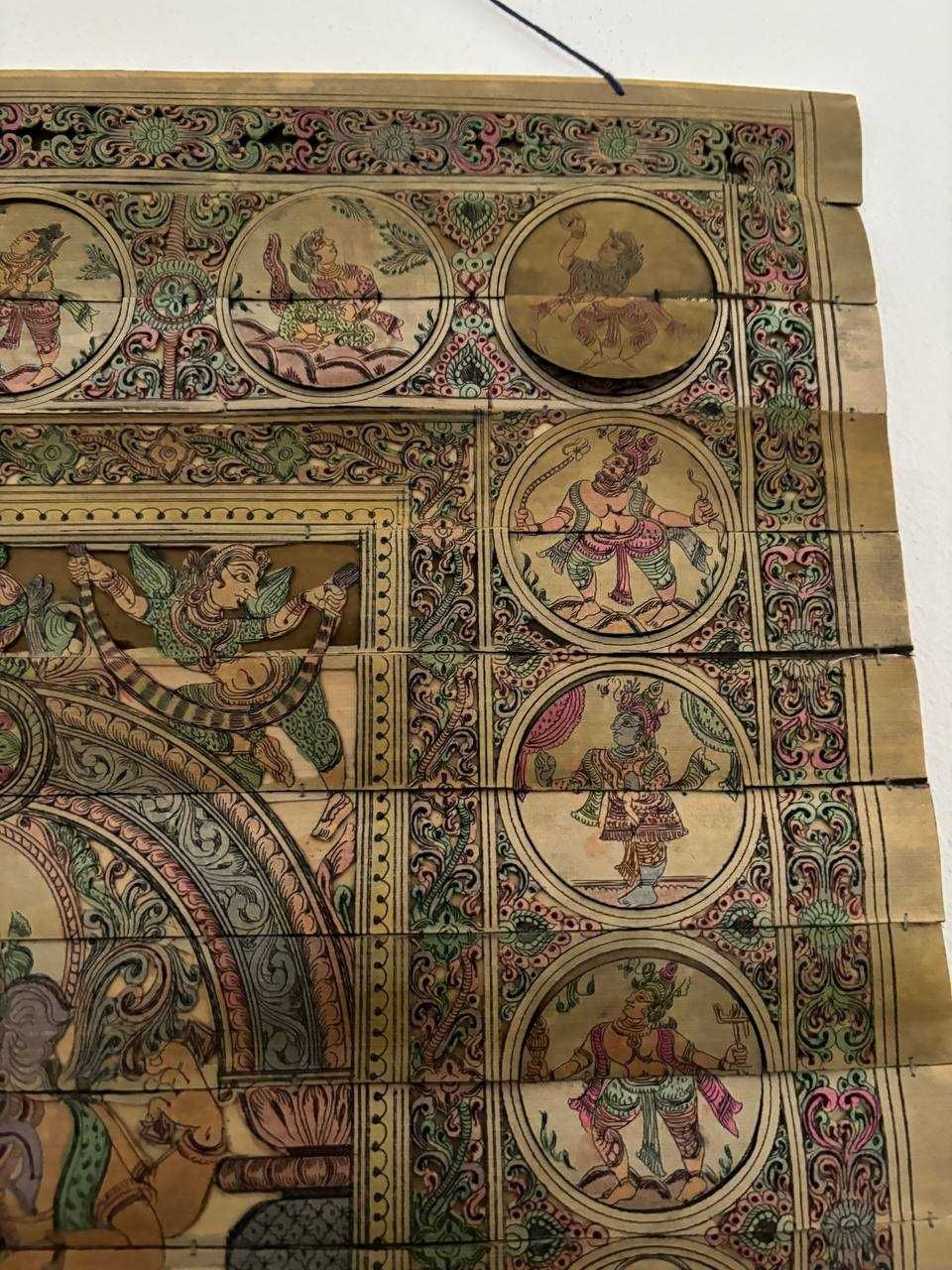 Quadro Hindu Ganesh Gravado em Folha de Palmeira a cores (RARO)