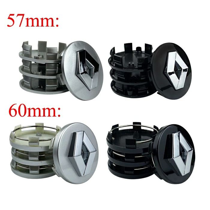 4 Centros jante Renault 57 e 60mm Cinza e Pretos Novos