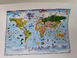 Fototapeta Mapa Swiata dla dzieci 200x140 nowa