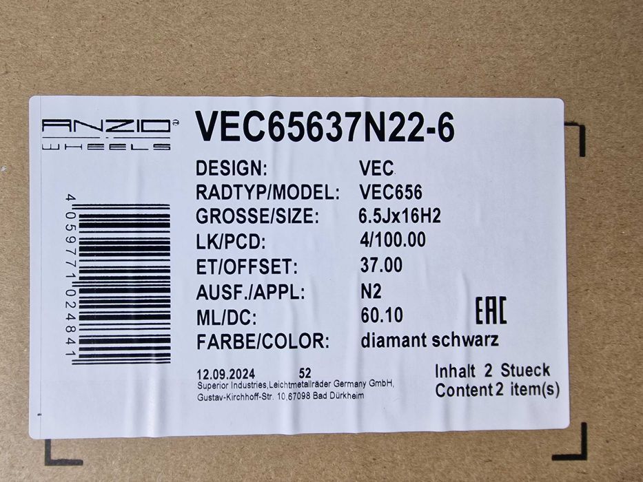 NOWE alufelgi FIAT 16" 4x100 GRANDE PUNTO PUNTO EVO - Czarny Połysk