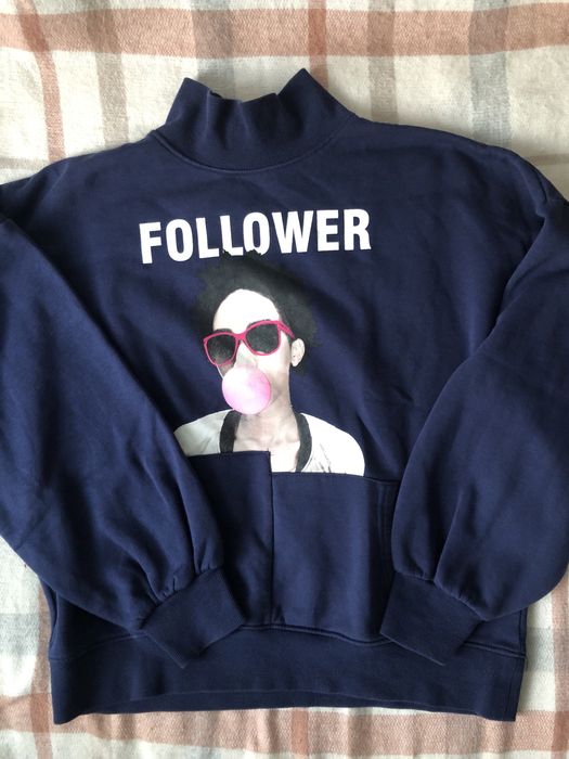 Granatowa bawełniana ocieplana bluza damska, bufki, nadruk, stojka S-L