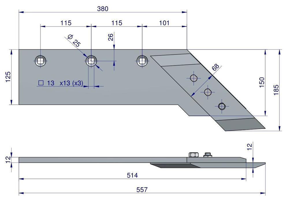 Unia Pług Lemiesz 3-skibowy z dłutem grubość 12mm stal borowa WARYŃSKI