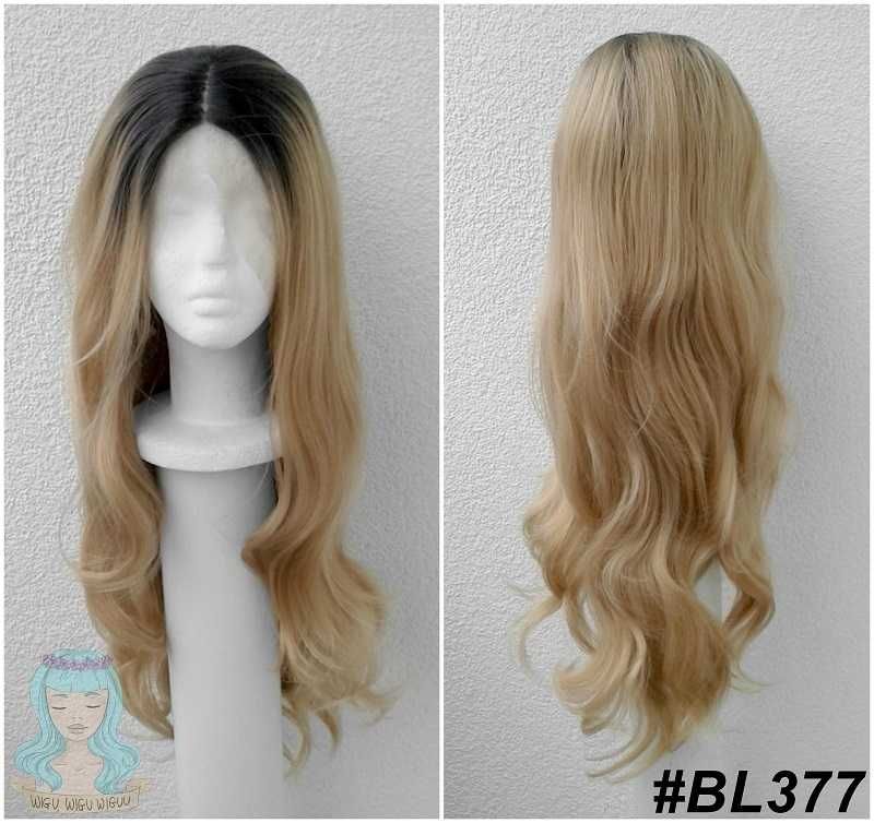 Lace Front peruka na co dzień ombre z odrostem brązowa blond wig fale