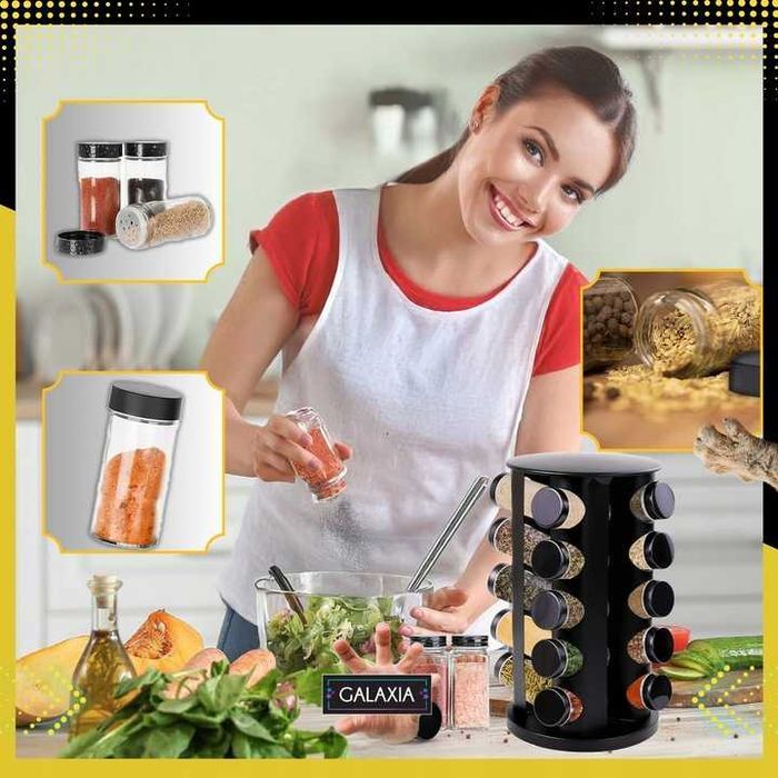 STOJAK NA PRZYPRAWY Pojemniki 20 szt Słoiczki Słoiki + NAKLEJKI