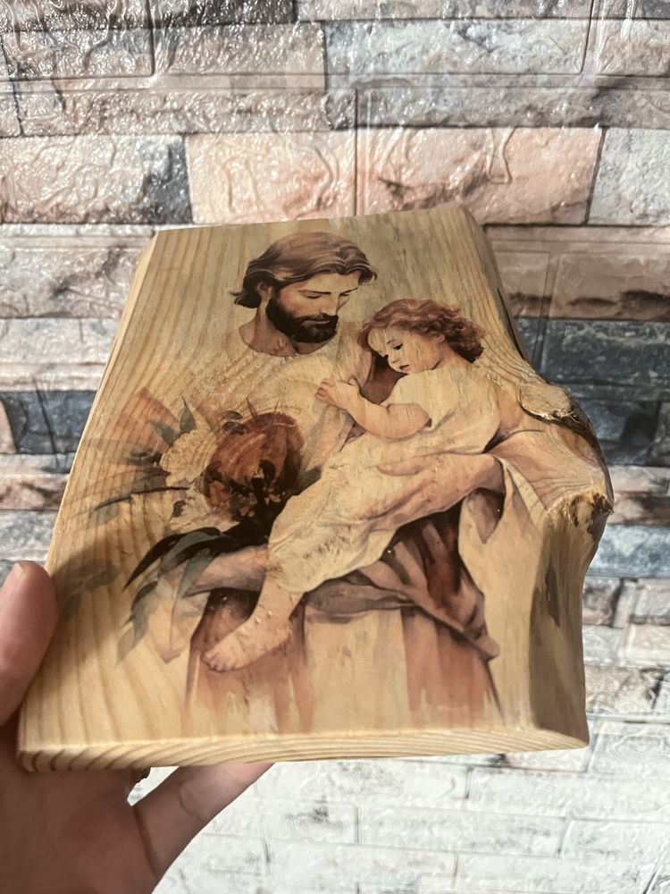 Obrazek na desce swiety Józef 15x20 cm dedykacja komunia chrzest