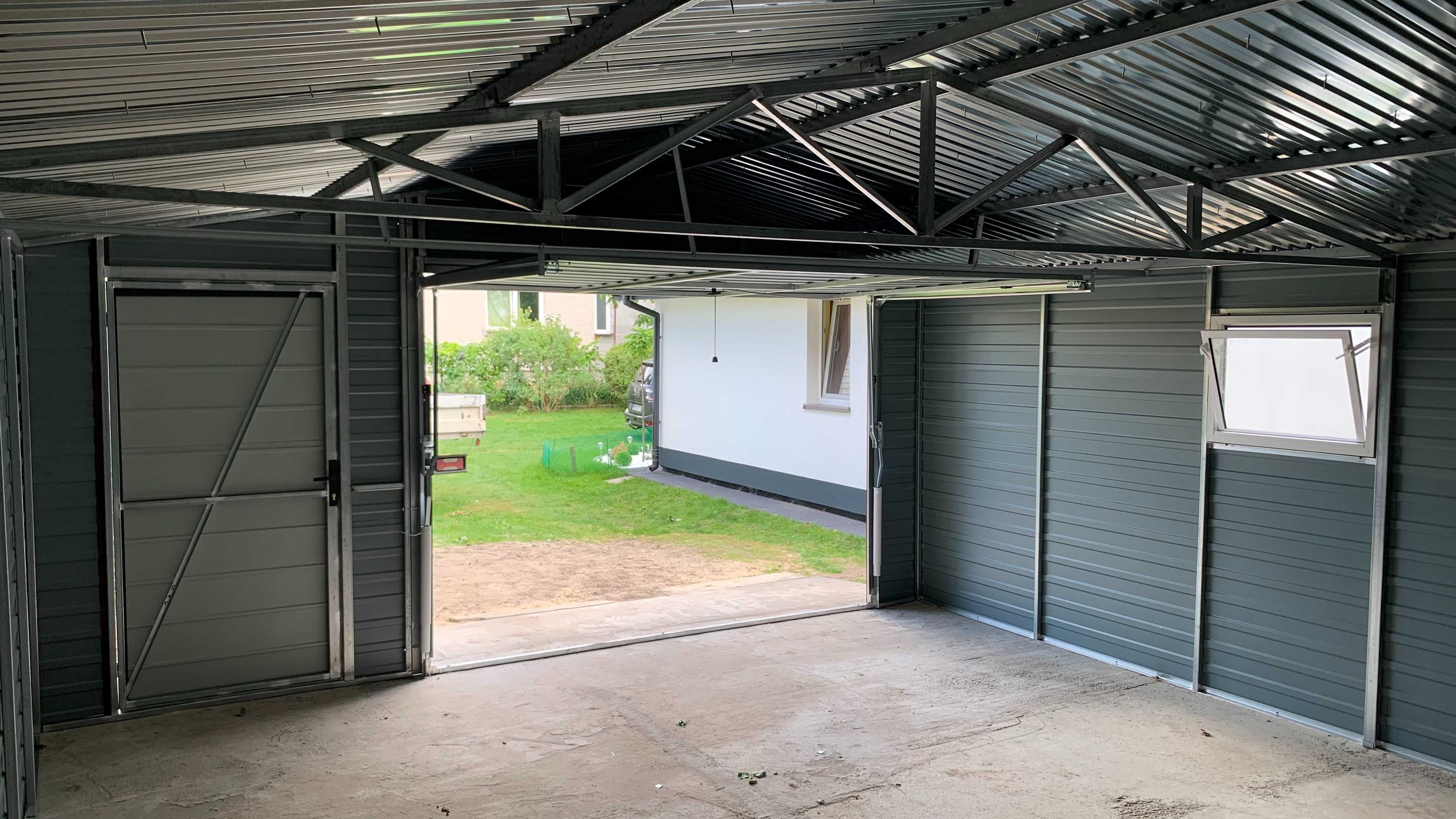 Garaż blaszany 4x6 konstrukcja ocynkowana brama + drzwi + okno