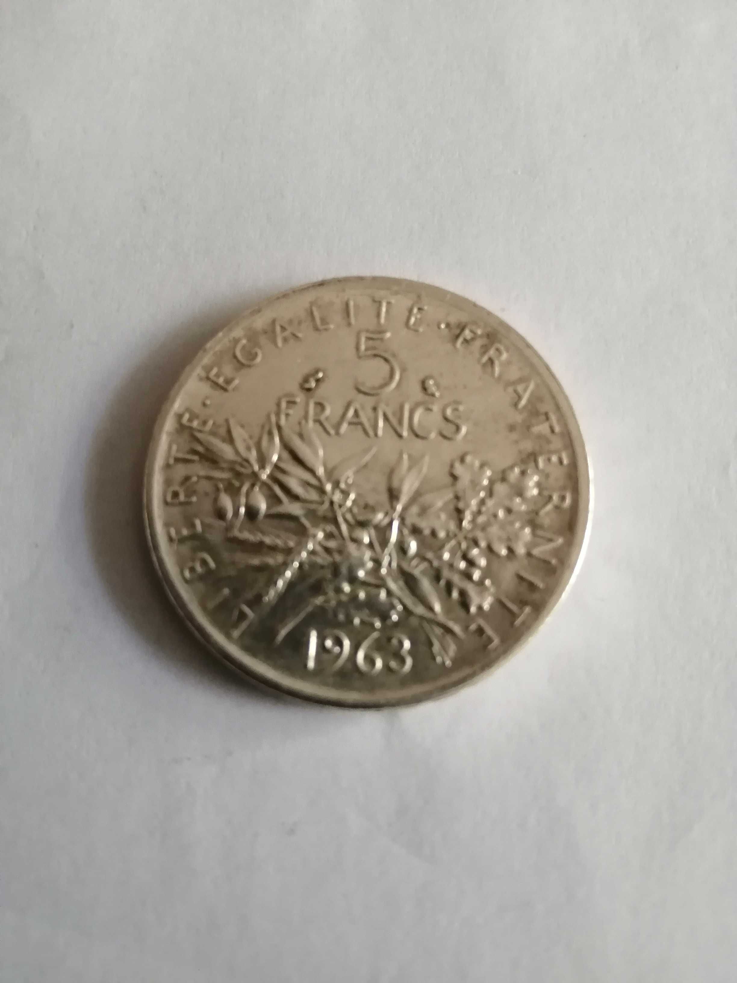 Moeda de prata de 5 francos 1963