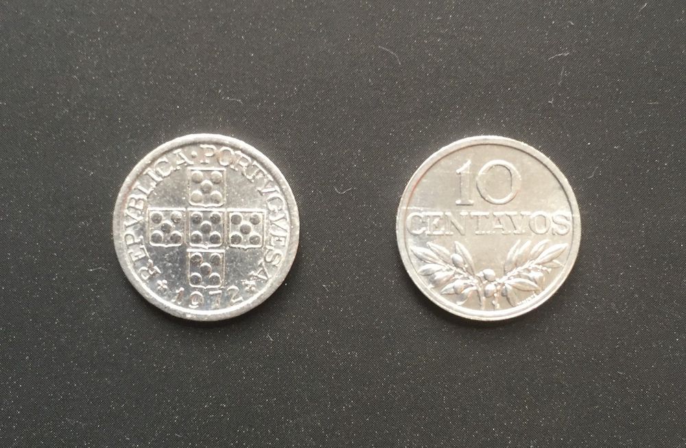 Moedas Portugal 10 centavos em alumínio anos 1971 a 1978
