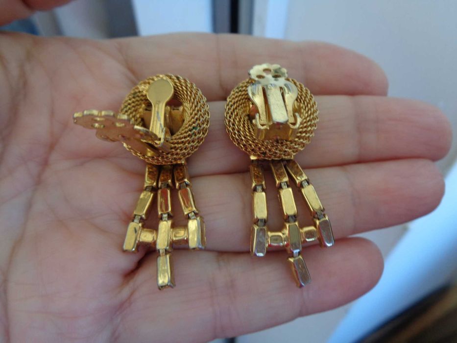 кліпси вінтаж позолота кристали багети Сваровськи 4,8см