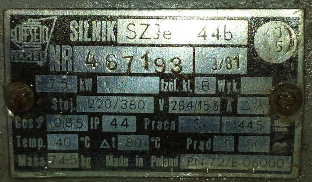Silnik Tamel SZJe44b 7,5kW 1445 obr