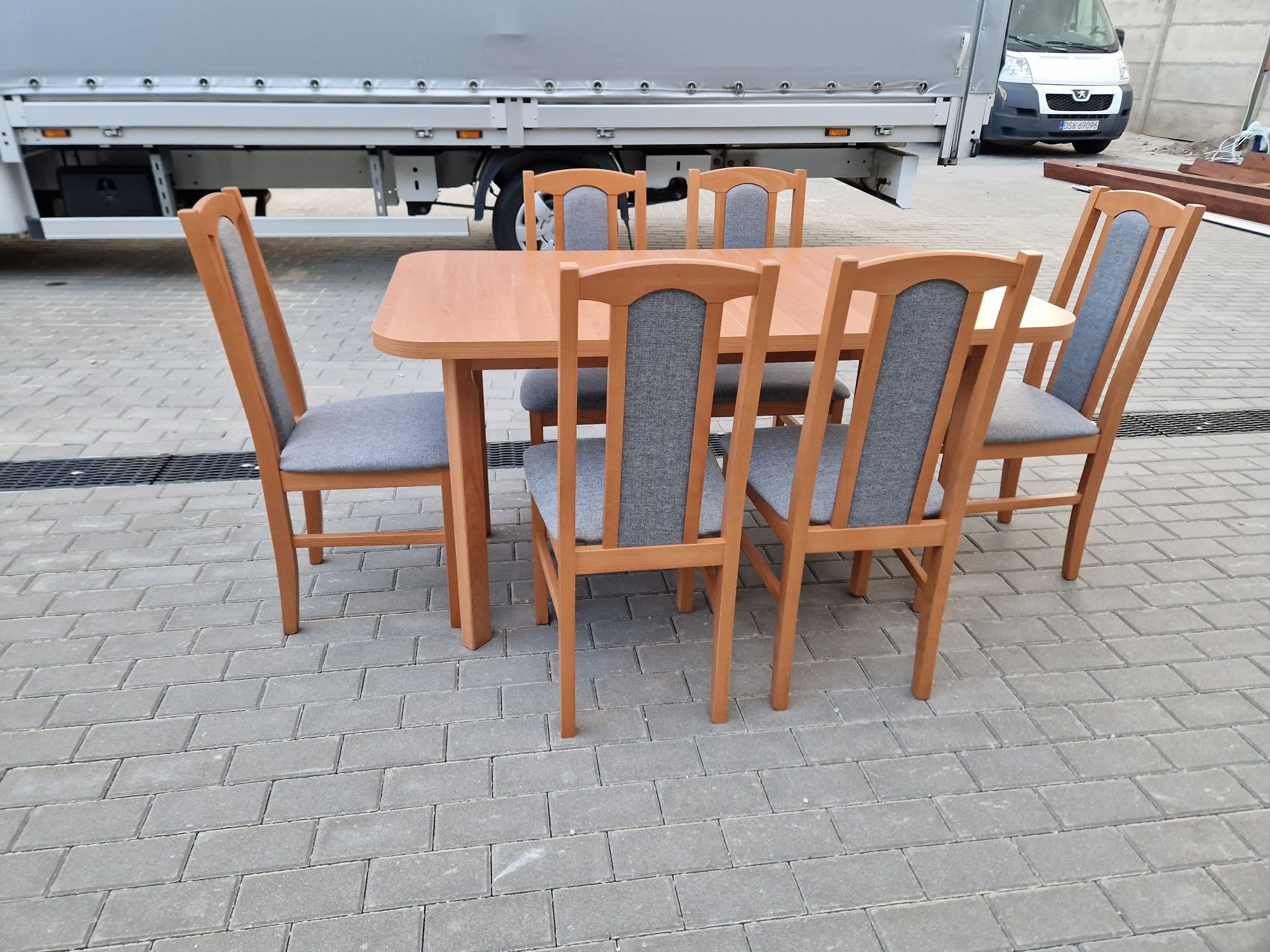 Nowe: Stół 80x140/180 + 6 krzeseł,  OLCHA + SZARY, dostawa cała PL