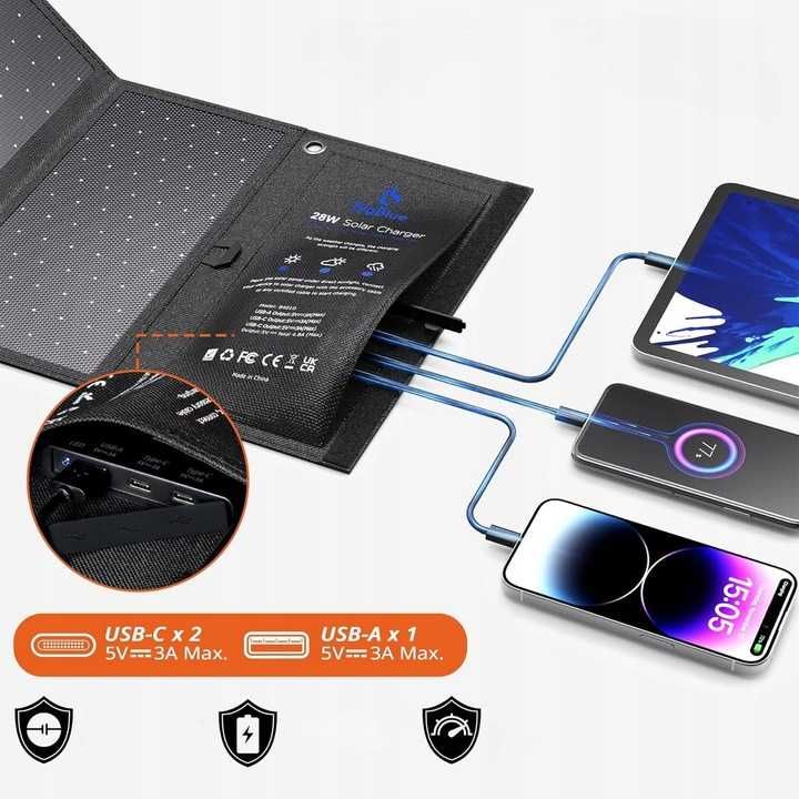 Ładowarka Solarna Przenośna Wodoszczelna Solarny 2Porty USB Panel Słon