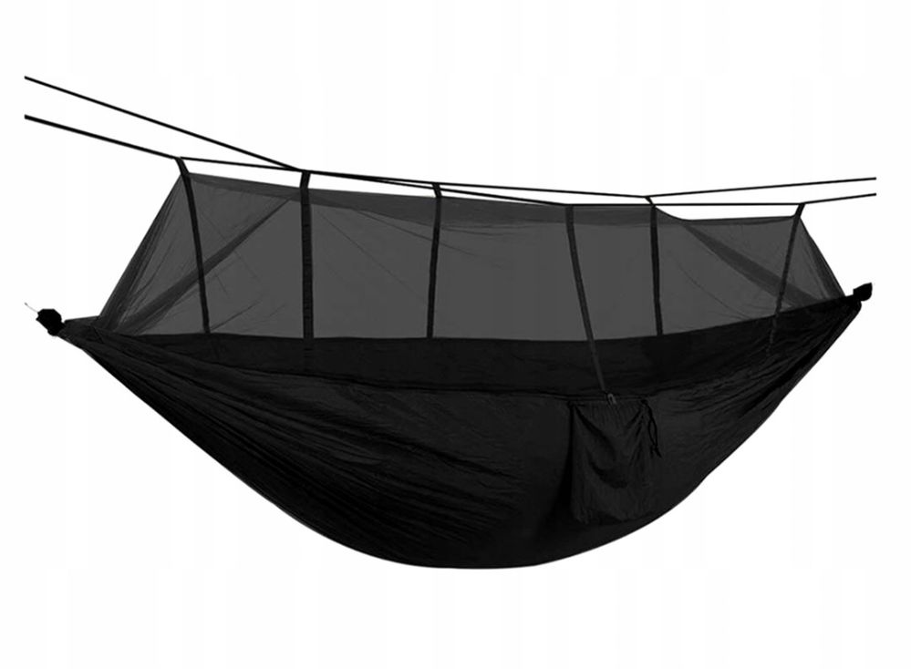 Hamak z moskitiera czarny 200 kg 260 x 140 bushcraft kemping