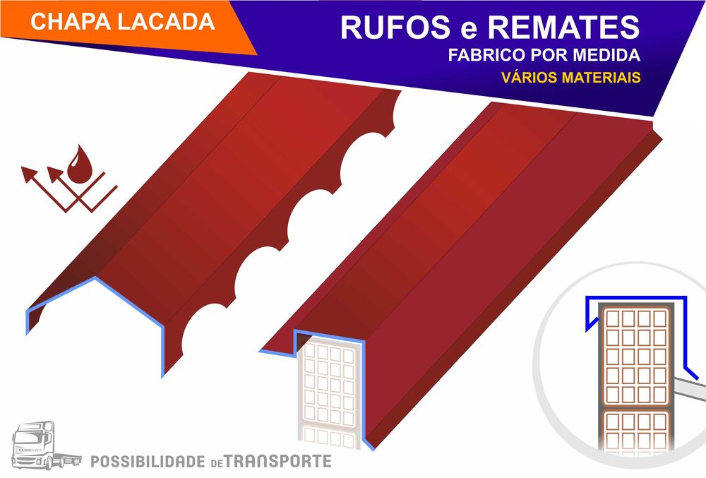 Rufos, Remates, Caleiras, Pingadeiras para Telhados e Coberturas.