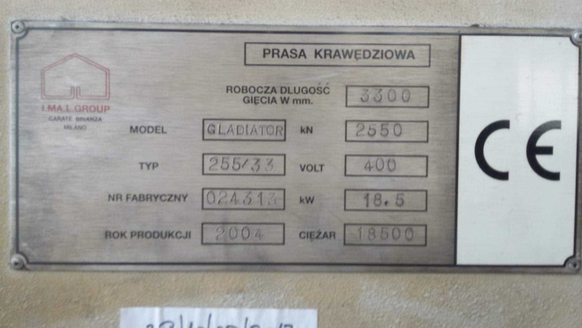 Prasa krawędziowa  CNC/NC IMAL GLADIATOR  255/33 (Italia)