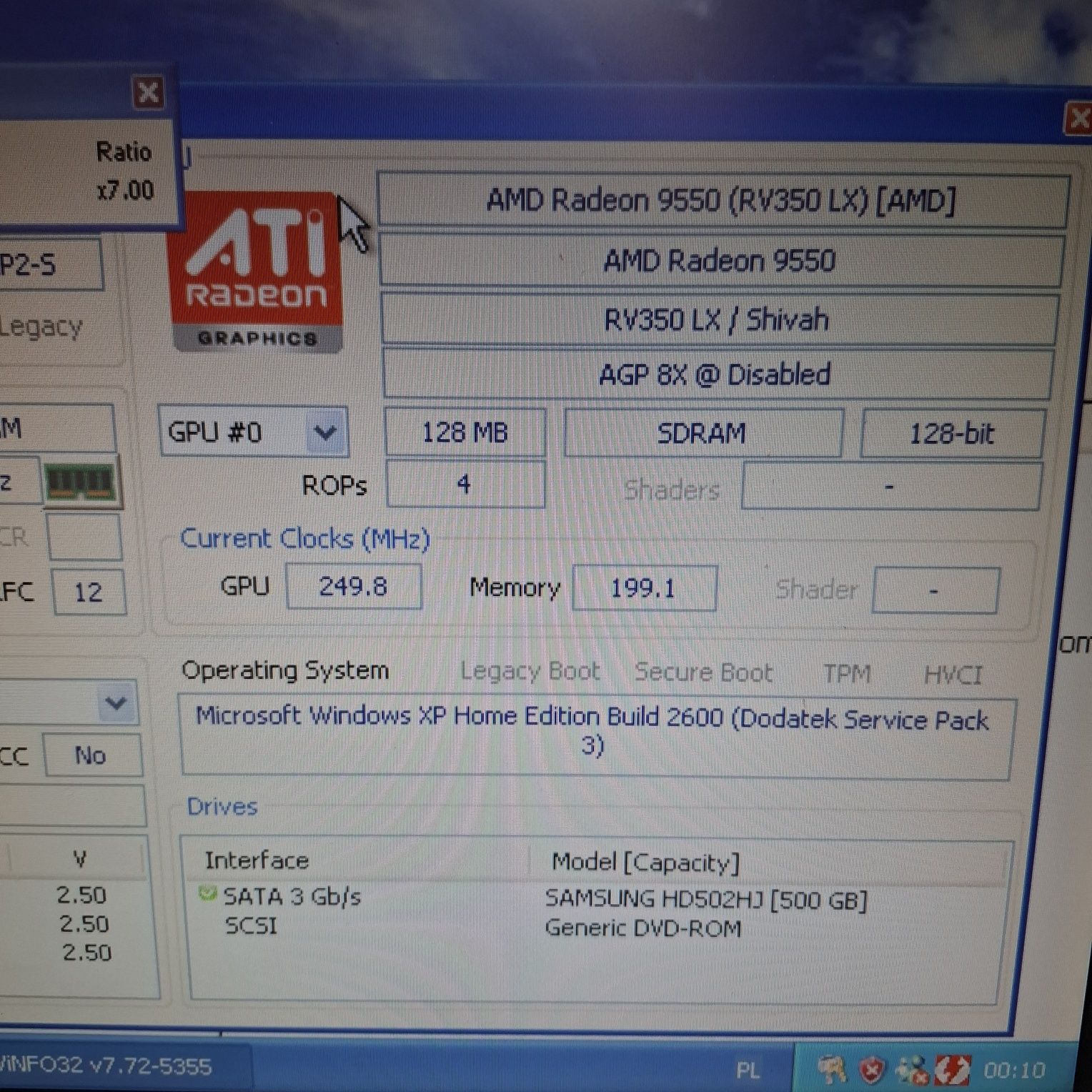 ATI Radeon 9550, 128mb, 128bit AGP