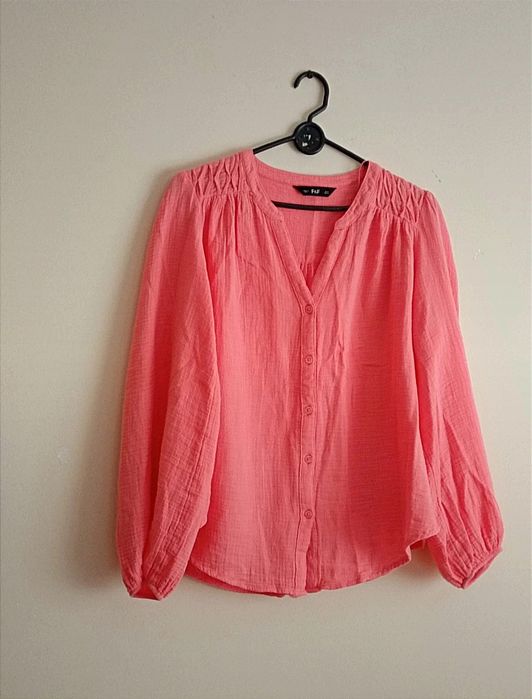 Różowa/łososiowa koralowa koszula bluzka muślin/bawełna, XL/42-44/46