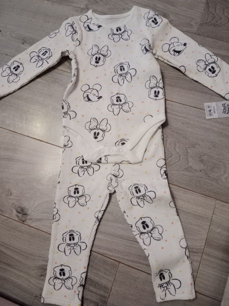 Komplet niemowlęcy body prążek z długim rękawem+ legginsy minnie 80/86