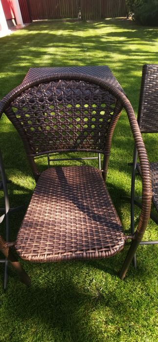 Meble ogrodowe rattan stół, krzesła komplet brąz