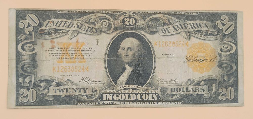 20 $ USA 1922r. Gold Certificate
