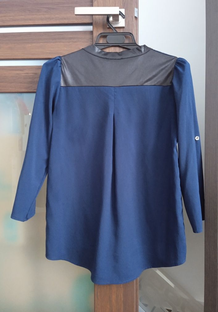 New Blue Koszula Granatowa Czarna Wstawki Rękawy 3/4 podwijane 36 S
