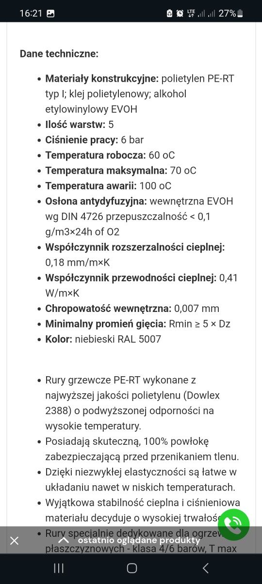 Rura do ogrzewania podłogowego 16 mm KAN-THERM Blue PERT 250 m