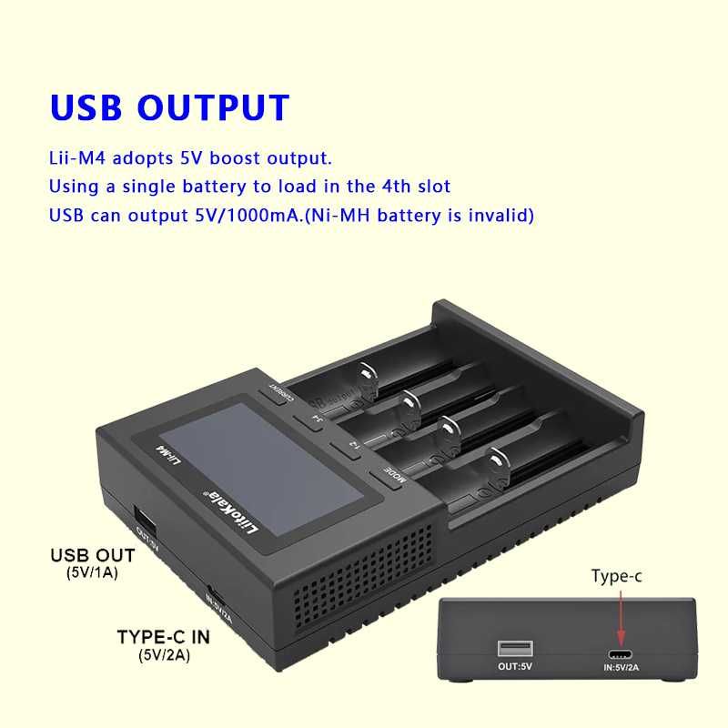 LiitoKala Lii M4 зарядка 18650 litokala AA AAA LIFEPO4 LIMH BMS type c