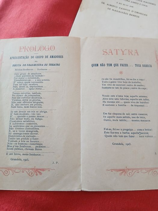 2 Menús Antigos e programa theatro de 1903