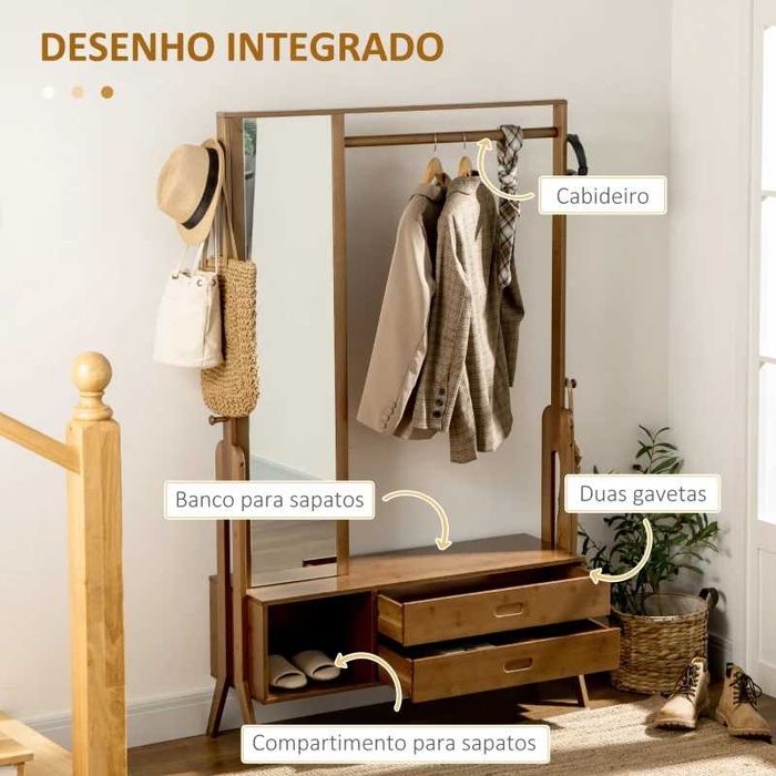 Móvel cabide de entrada com banco e espelho - Móvel de entrada.