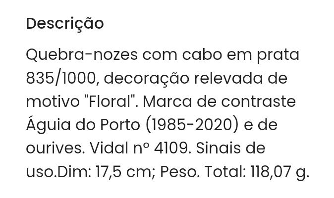 Quebra nozes em prata portuguesa
