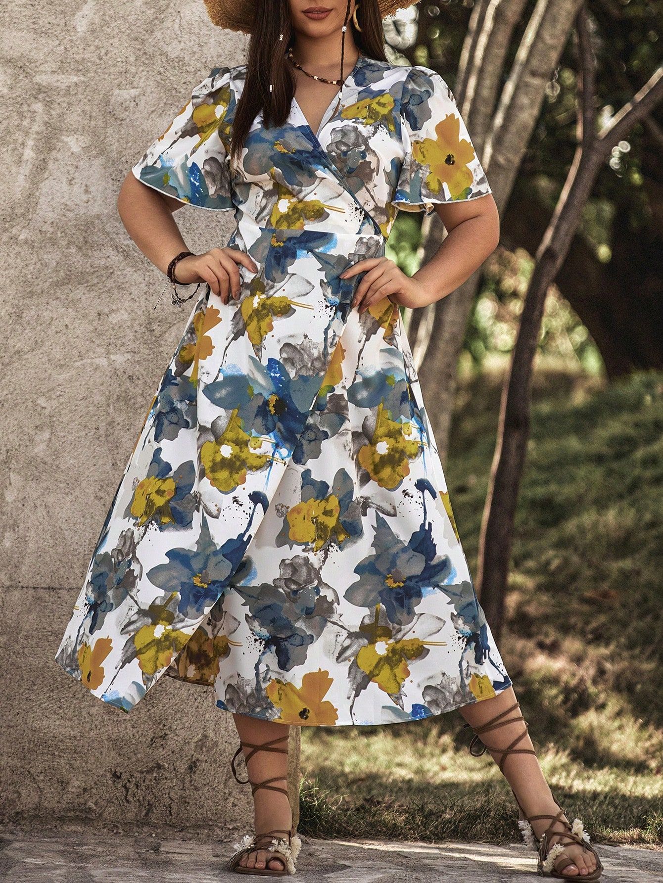 Sukienka Letnia Kopertowa W Kwiaty Boho Casual Shein 3Xl 46