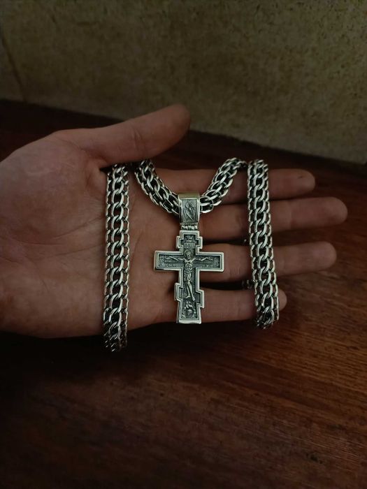 Срібний набір ланцюжок+хрестик, цепочка серебряная+крестик набор 925