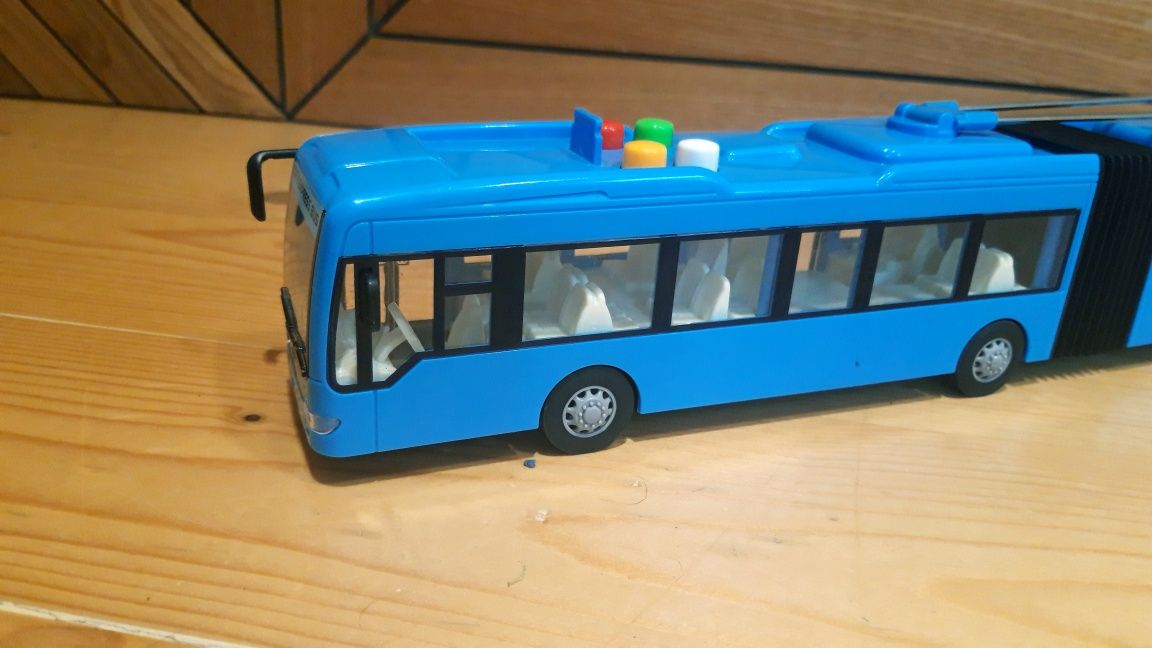 Тролейбус великий Автопром синій з гармошкою рогами звук світло інерці