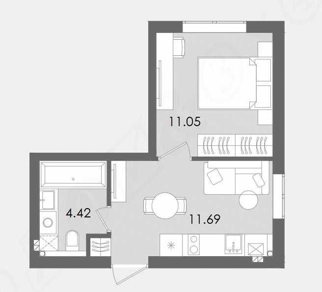 1-кімнатна квартира 27,16 м² з панорамними вікнами у ЖК Sanville Park