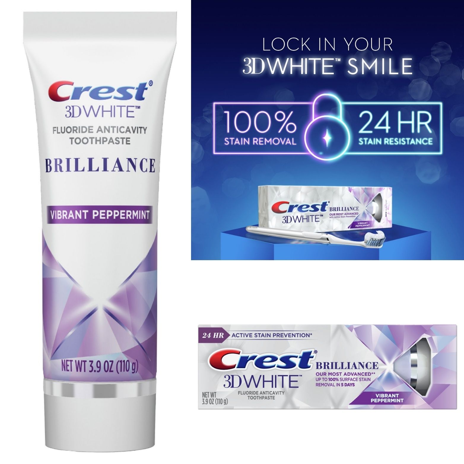 Фиолет от жёлтого отбеливание зубов Crest 3D Brilliance Luminous P-USA