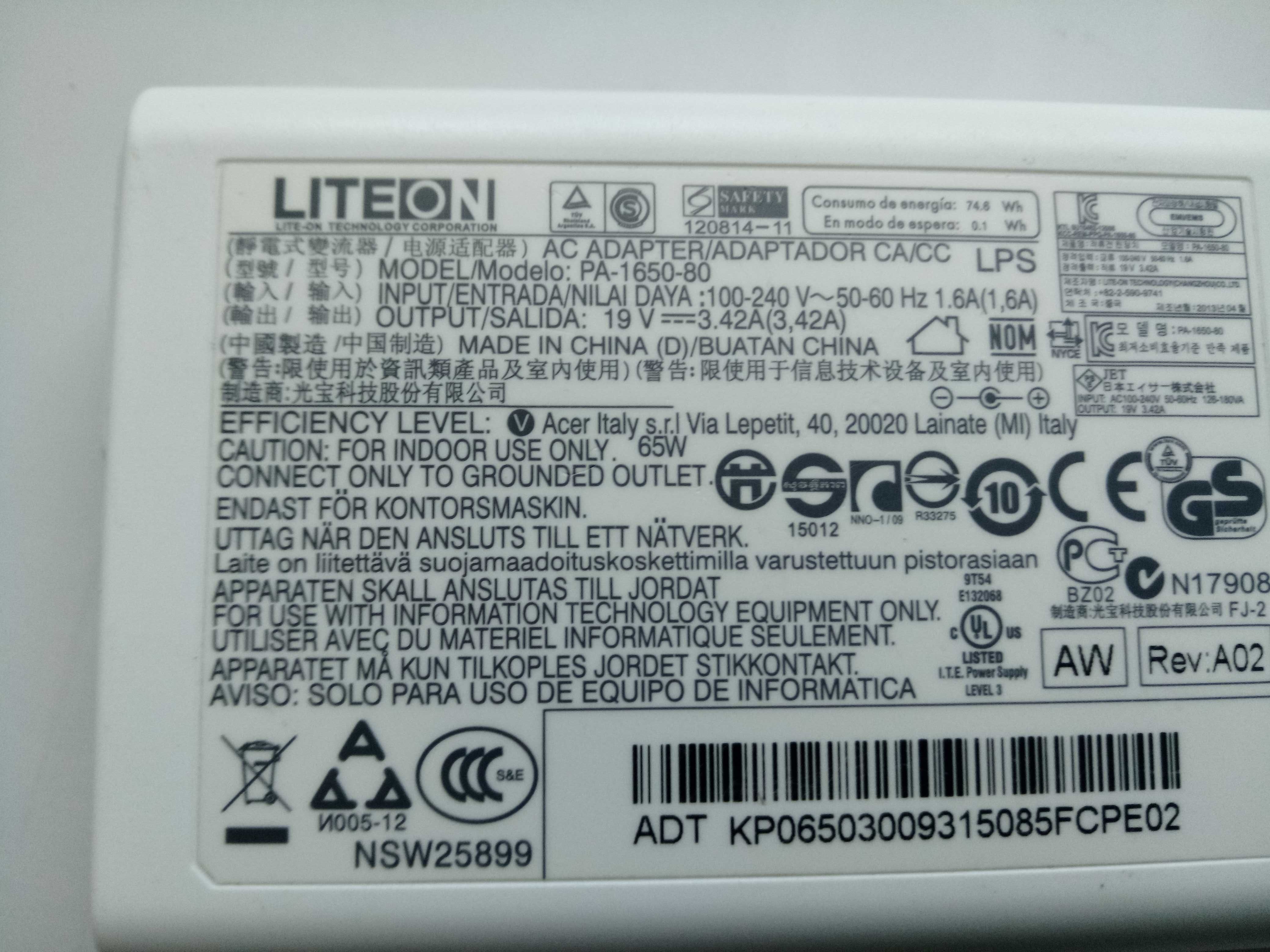 Блок живлення для ноутбука та нетбука  PA-1650-80 19V 3.42A