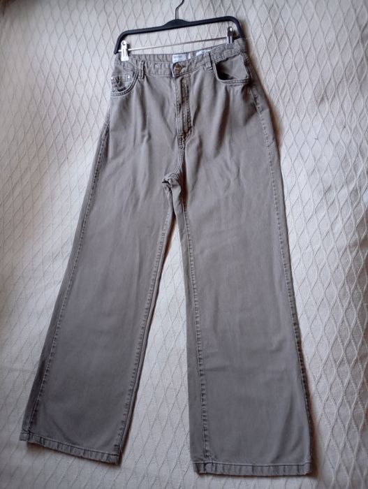 Zestaw na jesień L-XL sweter burgund oversize i dżinsy WIDE LEG taupe