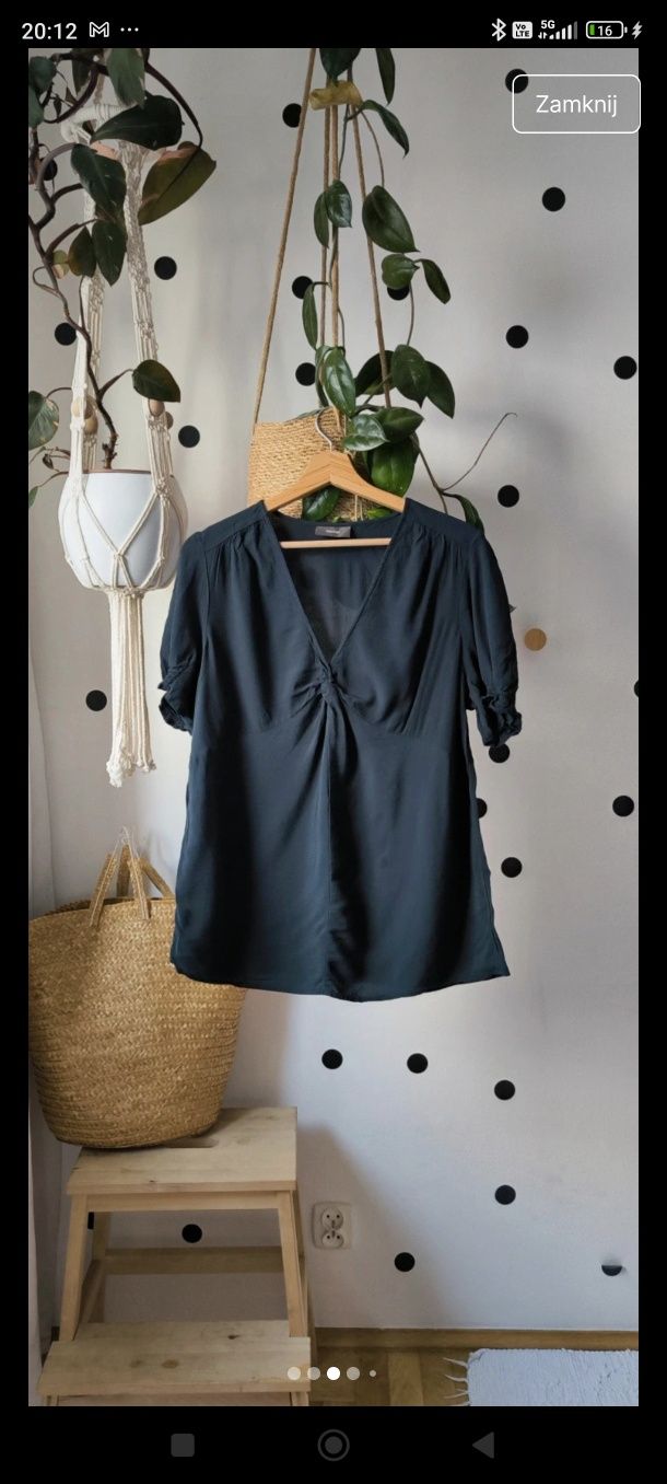 Xl/xxl czarna wiskozowa bluzeczka koszulka dekolt v krótki rękaw