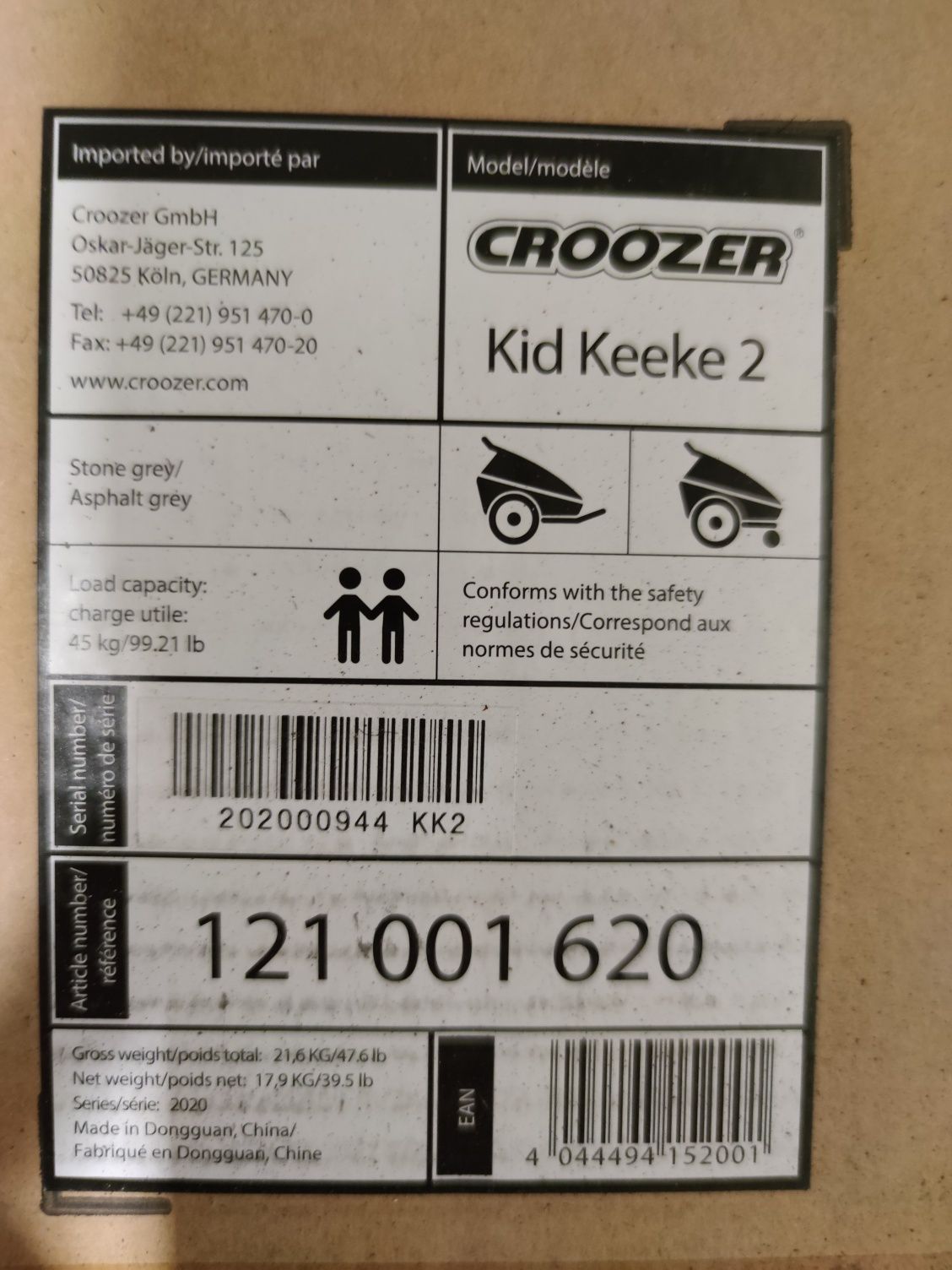 CROOZER Przyczepka rowerowa Kid Keeke 2 Stone grey