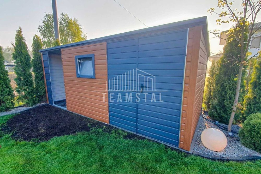 Schowek Domek Ogrodowy 4x2,5m + Wiata 1,5m Okno Drewnopodobny   TS641