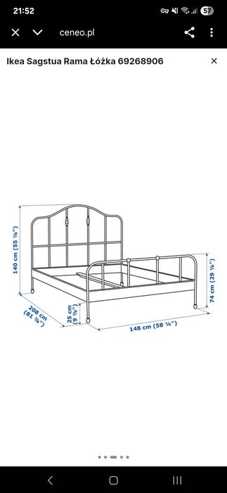 Łóżko metalowe Ikea Sagstua 140x200