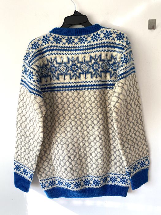 Wełniany norweskie wzory sweter lopapeysa boxy oversize handmade