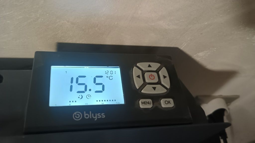 Grzejnik elektryczny Blyss 1000W – grafitowy – mało używany -termostat