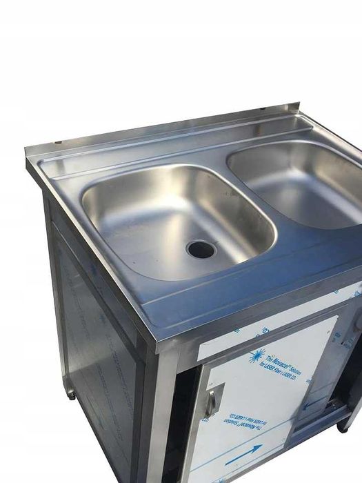 stół z zlewem dwukomorowym szafka nierdzewna 80x60 drzwi suwane