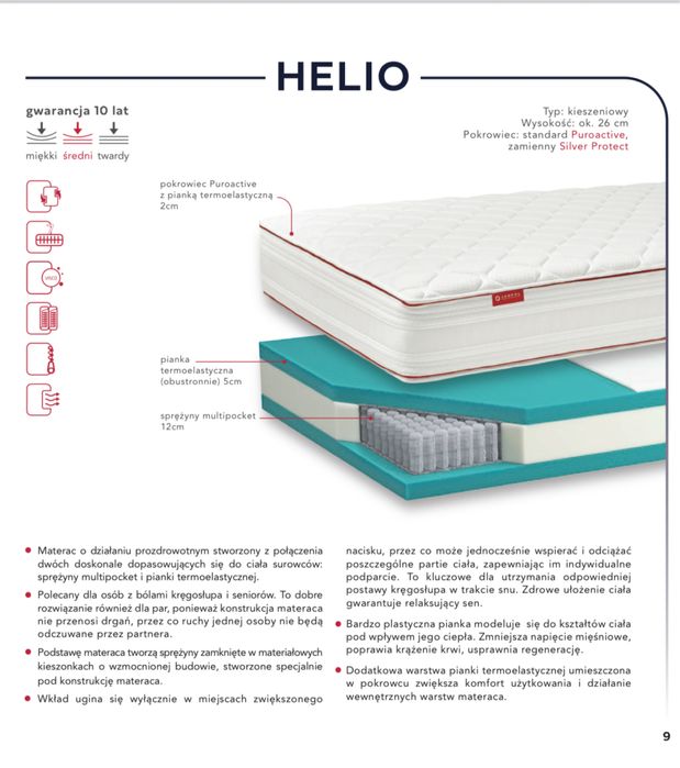 Łóżko rauch kolding 140x200cm plus materac janpol helio premium zestaw