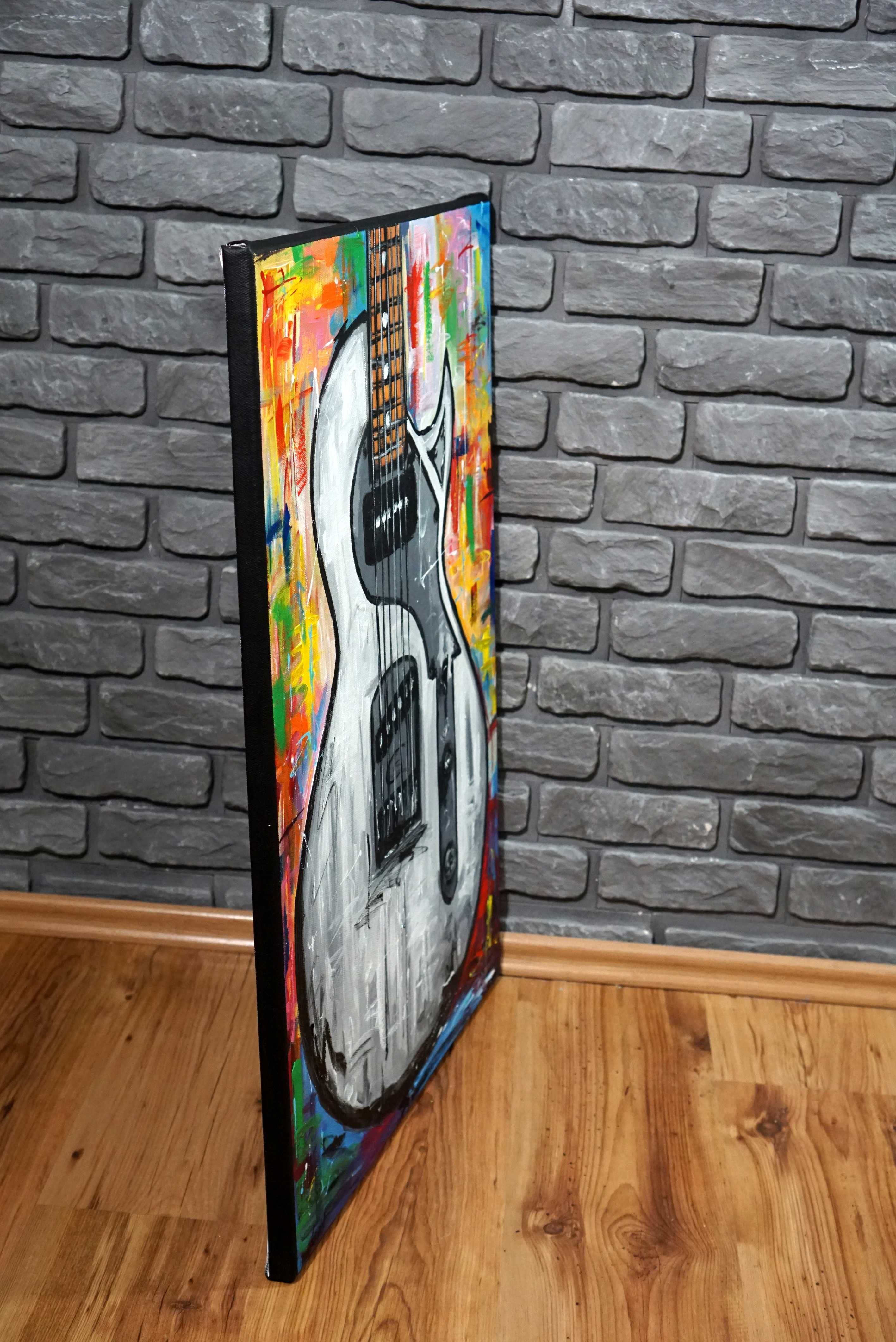 Obraz olejny oryginalny nowy abstrakcja do salonu gitara instrument