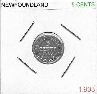 Newfoundland (Canadá) -  5 Cents - 1903 -- Edward VII - Moeda de Prata