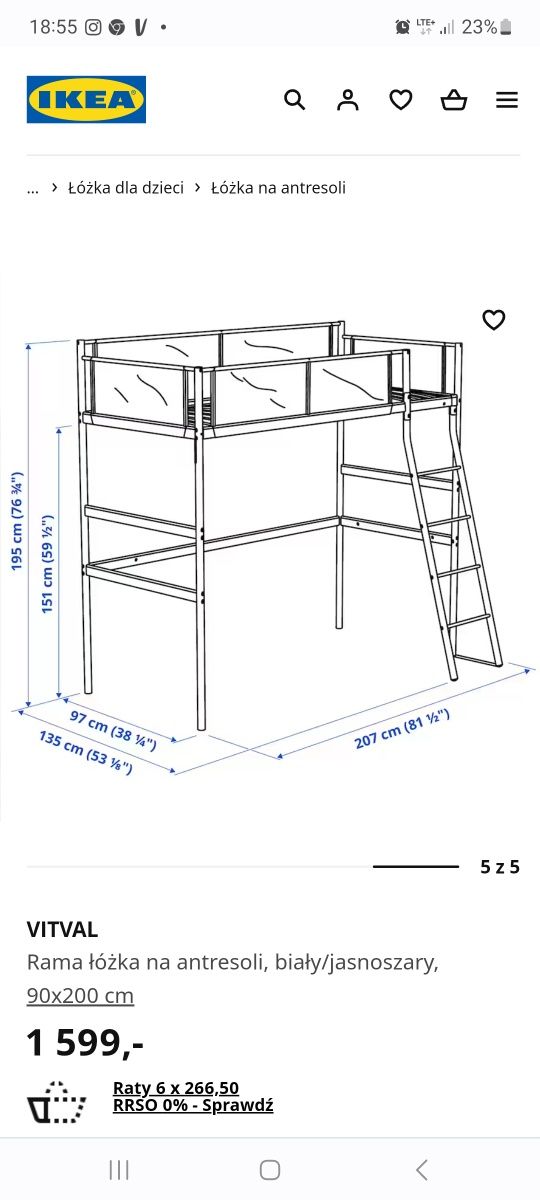 Łóżko na antresoli IKEA Vitval