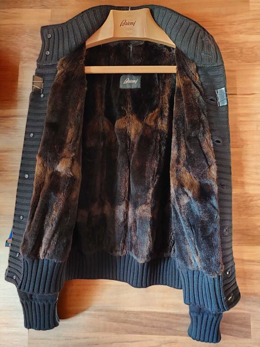 Brioni кардиган кашемир с меховой отделкой бобра